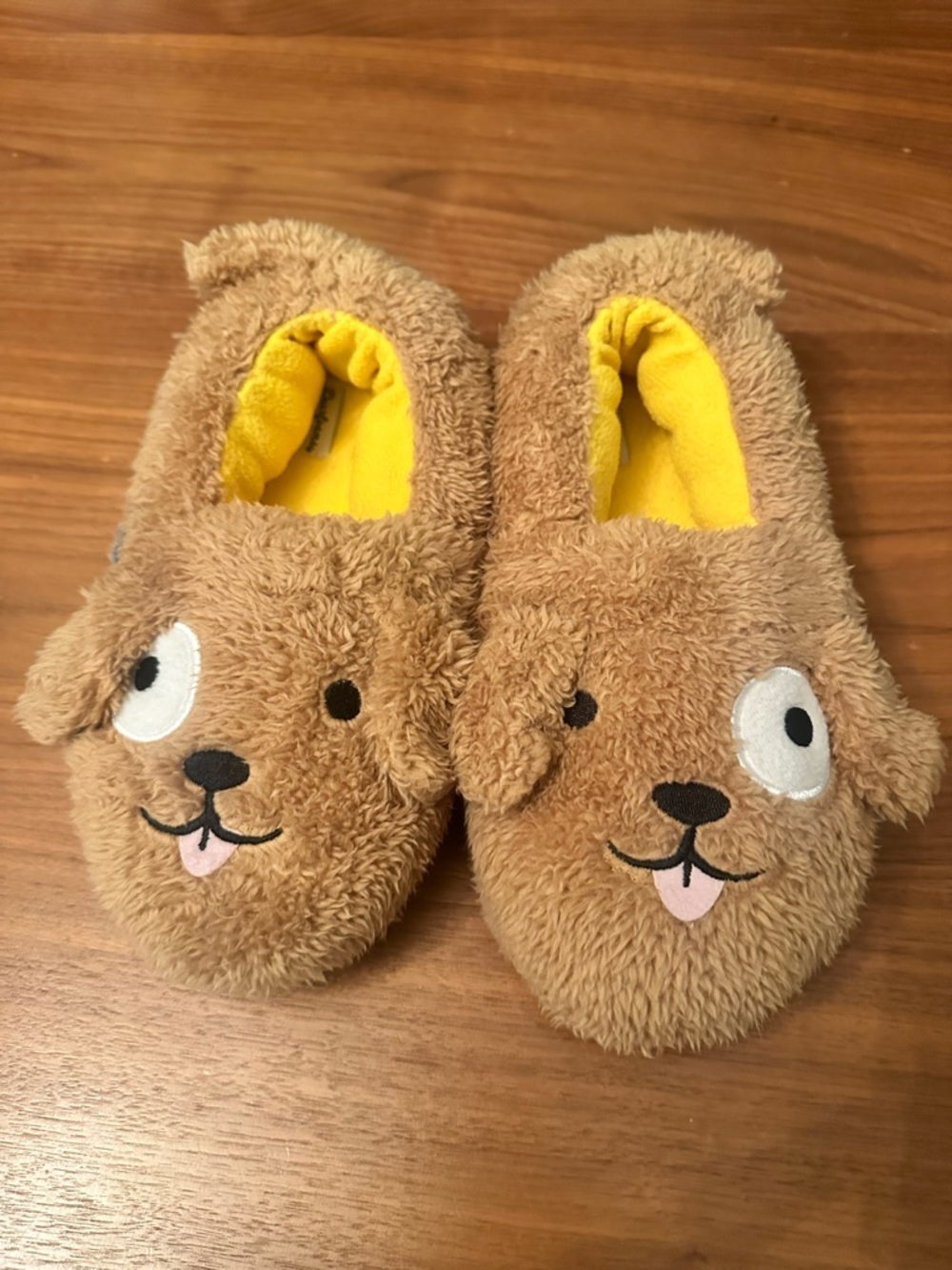 Kids Plush Dog One-Piece Slippers - Brown